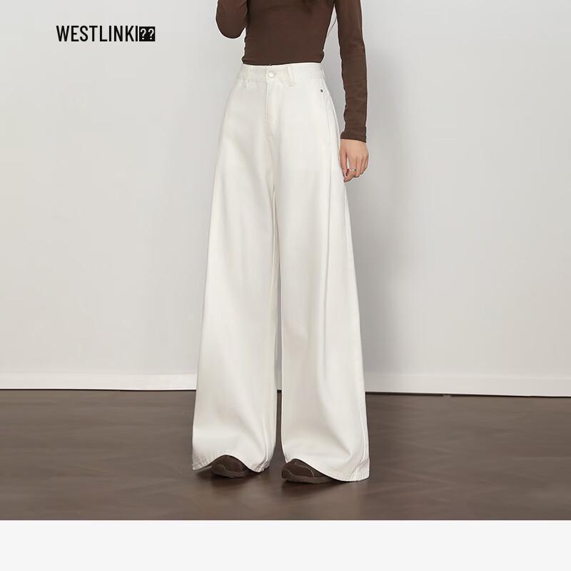 

Westlink Women s High-Waist Vintage White Straight Wide-Leg Jeans S (26)
