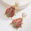 Digadagu Metal Rhinestone Ladybug Dangle Earrings New Women's Exaggerated Elegant Earrings Zircon Accessories