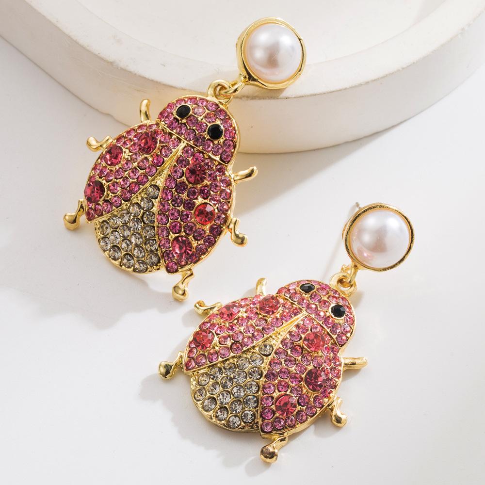 Digadagu Metal Rhinestone Ladybug Dangle Earrings New Women's Exaggerated Elegant Earrings Zircon Accessories
