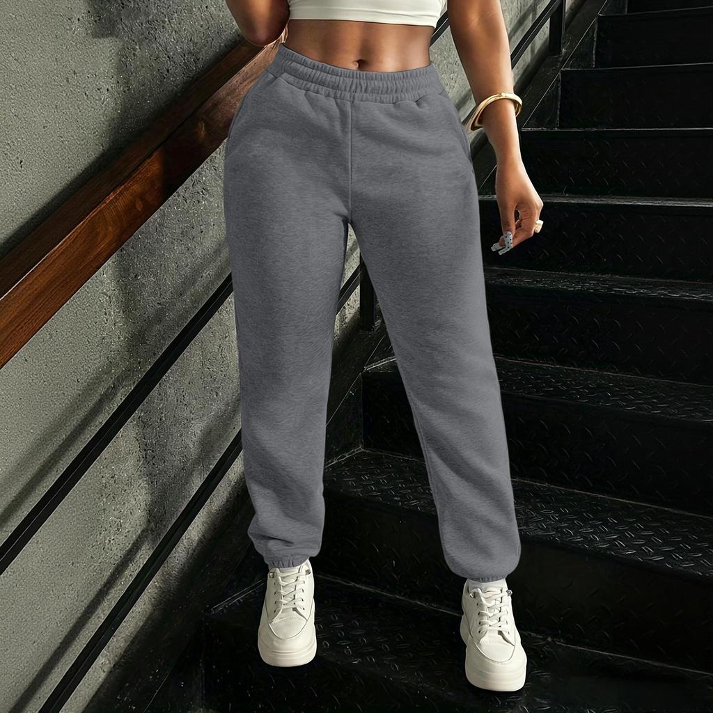 Women's Color Sweatpants with Elastic Waist and Pockets for Casual Wear