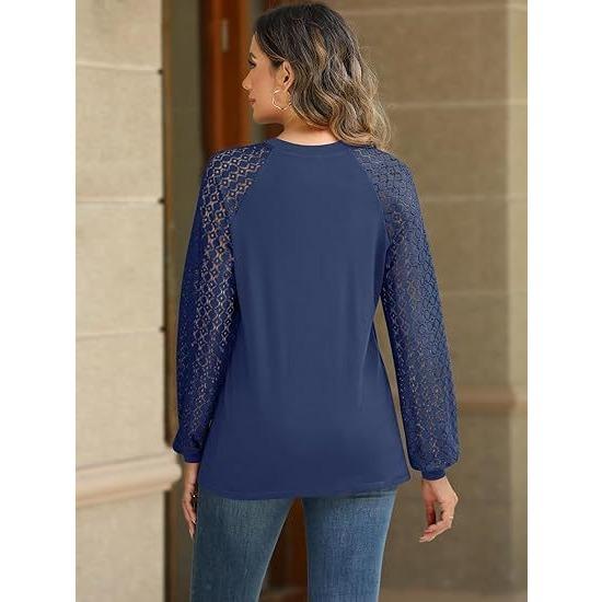 GMXIA Fall New Women's Long Sleeve Shirt for Women Lace Top Casual Autumn Knit Shirt