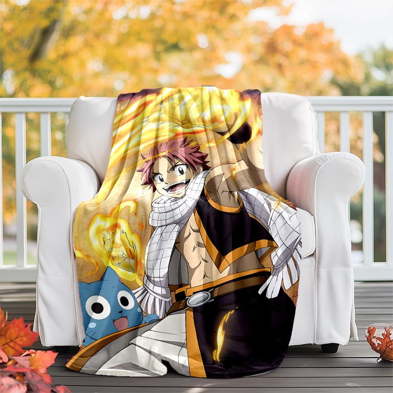 1pc Fairy Tail2 Theme Soft Flannel Throw Blanket - Digital Print, Polyester, Cozy for All Seasons, Perfect for Outdoor, and Travel