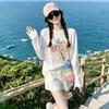 Wear a Long-sleeved T-shirt for Women's Summer New Gentle Wind White Printed Thin Sunscreen Blouse Top