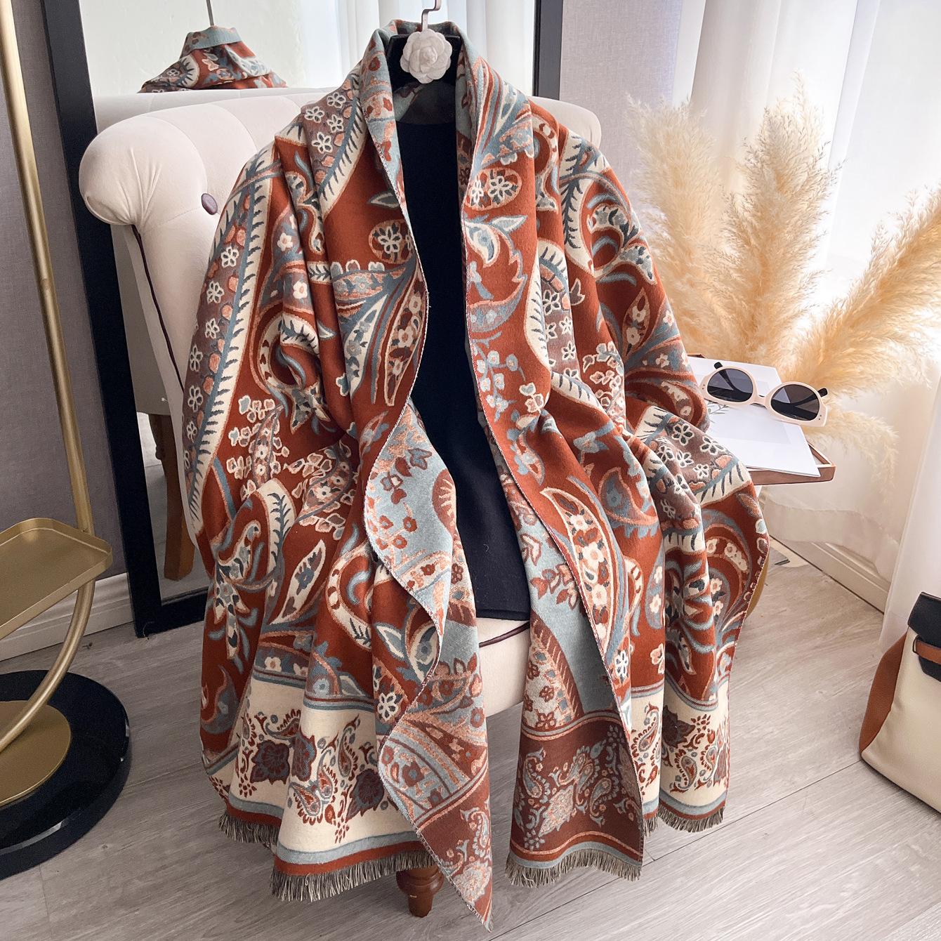 Ethnic style imitation cashmere shawl women s travel shawl Lijiang cashew print scarf women s outdoor warm cape 185*65cm