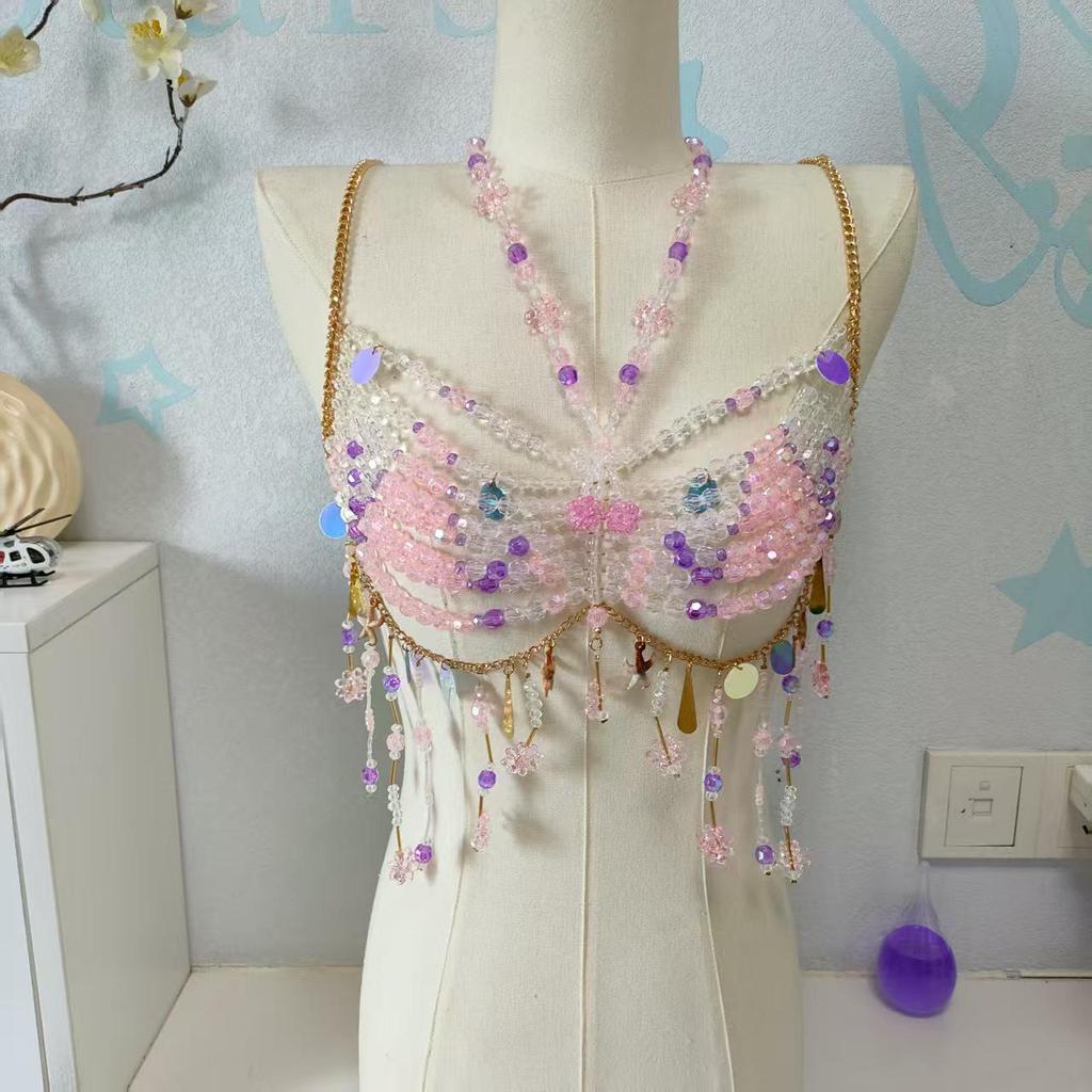 European Handmade Beaded Tassel Body Chain Vest for Women - Beach Party Strappy Chest Chain