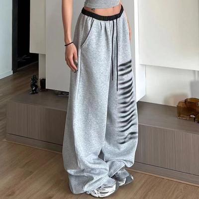 American Stitching Ağır Sanayi Baskı Bol Günlük Eşofman Altı Kadın Yaz Caz Hiphop Eşofman Altı Gri Yaz Bahar