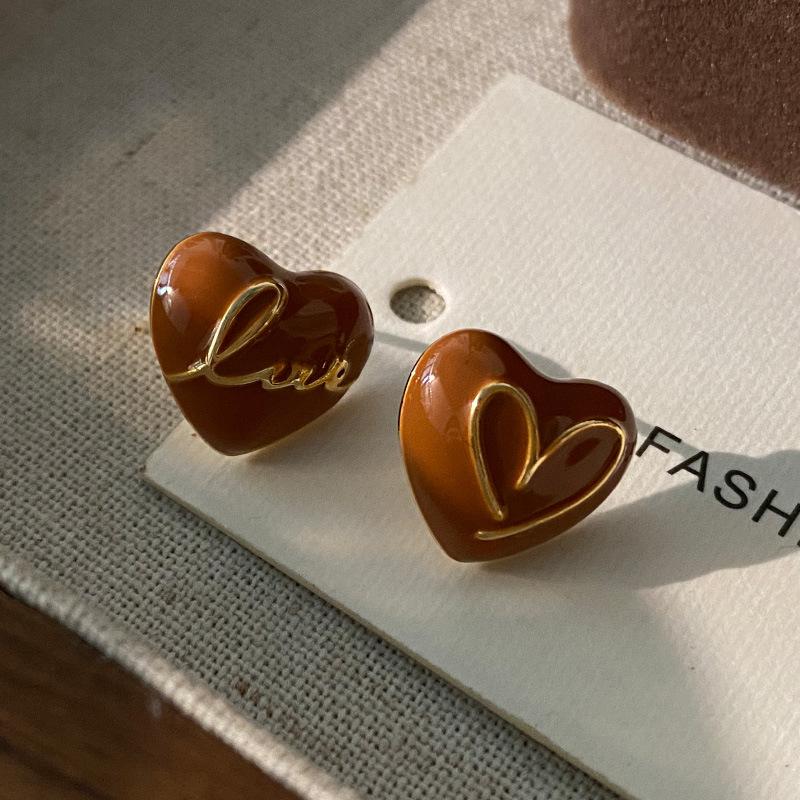Butterfly Stud Earrings Maillard Geometric Design Niche Earrings French Retro Drip Glaze Earrings Women