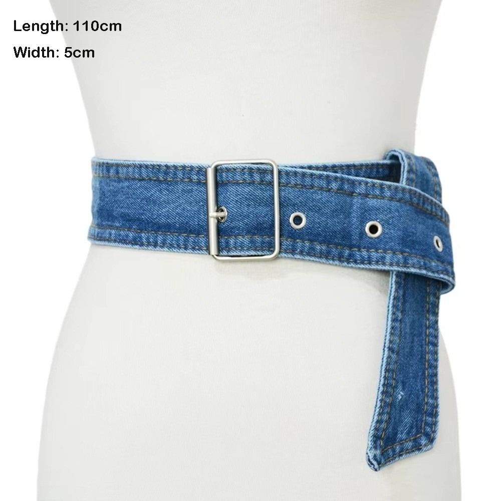 Lässiger Vielseitiger Denim-Hüftgürtel Vintage Breiter Canvas-Hüftgurt Verstellbarer Dornschließengürtel Für Damen Rock Hemd Passend