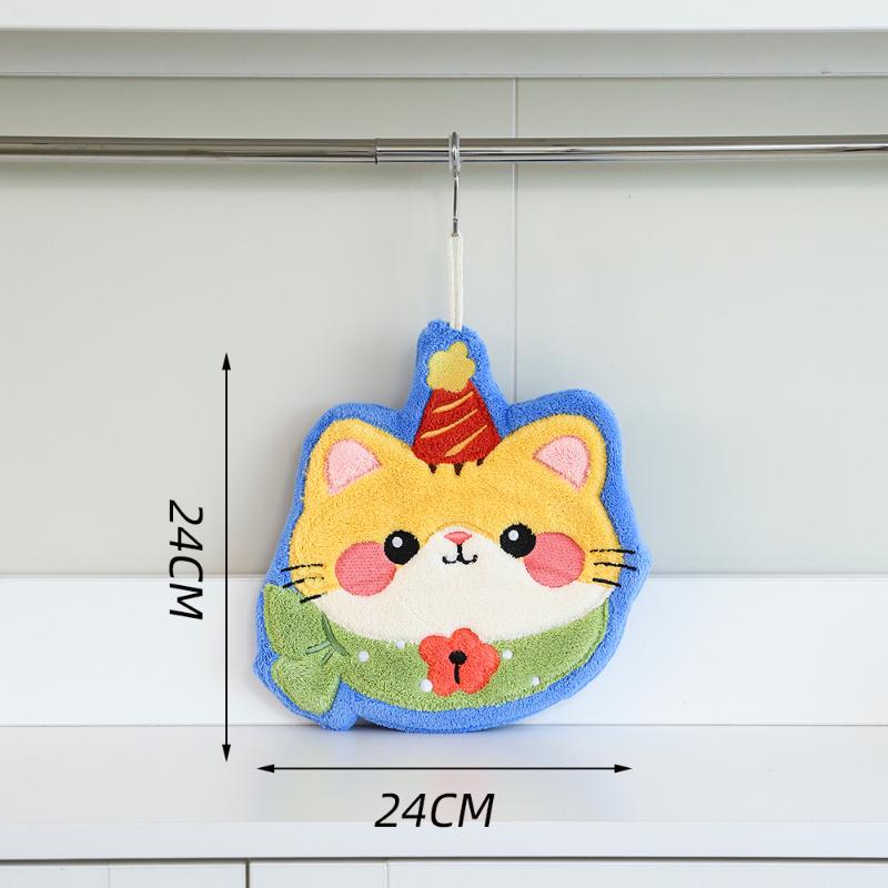 1PCS Cartoon Coral Velvet Hand Towel For Kitchen Kawaii Cat Hand Wipe Cleaning Cloth Bathroom Hanging Towel Absorbent Clean Rag