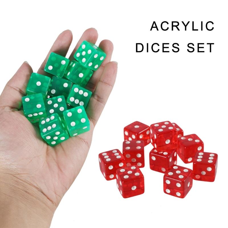 Square Corner Six Sided Dices Bulk, Pack of 10 Assorted Color 19mm D6 Acrylic Dices Cubes with Number Dots for Kids Use