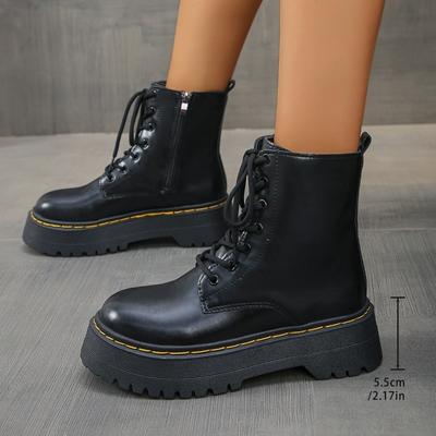 Stivali Moda Donna Punta Tonda Suola Piattaforma Tacco Quadrato Allacciatura Zip Laterale Stivaletti Stile Stradale Retrò Versatili Stivaletti alla Caviglia