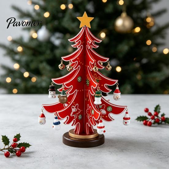 Miniature Christmas Tree Figurine Wooden Ornaments, 3D Rustic Tabletop Decor Decorative Ornaments for Home Desk, Reusable Nordic Style Holiday