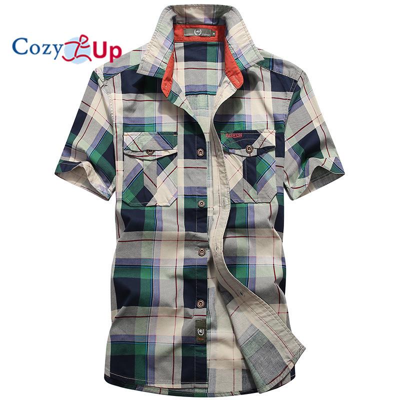 Cozy Up Men's Oversized Short Sleeved Shirt for Outdoor Work, Thin Checkered Casual Shirt