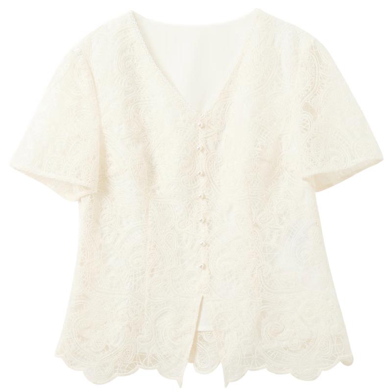 

Sancai Plus Size V-Neck Lace Short Sleeve Top XXXL