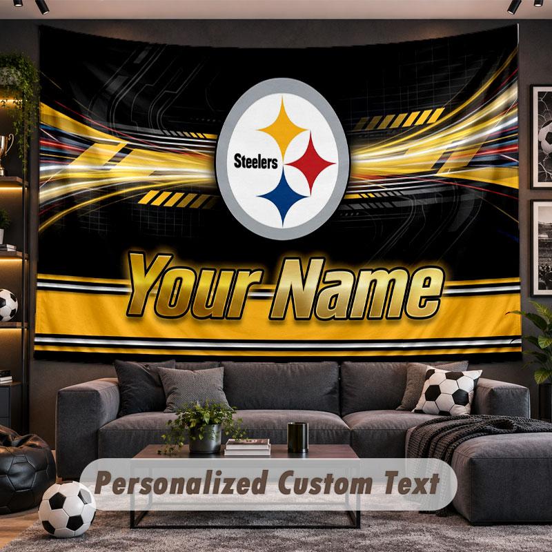 Wall Hanging Tapestry Custom NamePittsburgh Steelers Pattern Personalized Printed Fabric Wall Decor