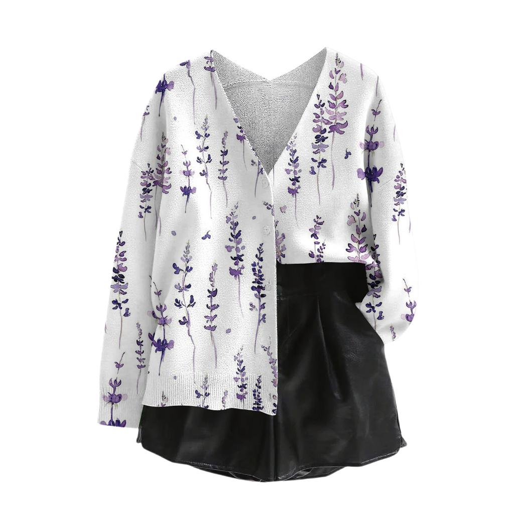 Women's V Neck Top Printing Thickened Plush Cashmere Warm Long Top