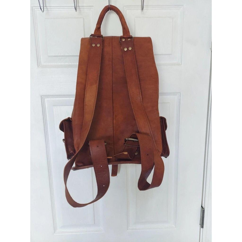 Genuine Rucksack Laptop Gym Bag Goat Leather Large Men's Vintage Backpack Travel