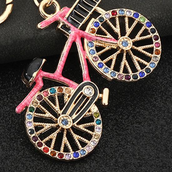 Keychain Pendant Sparkling Rhinestones Bicycle Design Zinc Alloy Key Chain with Lobster Clasp Electroplated Key Holder Backpack Car Accessory