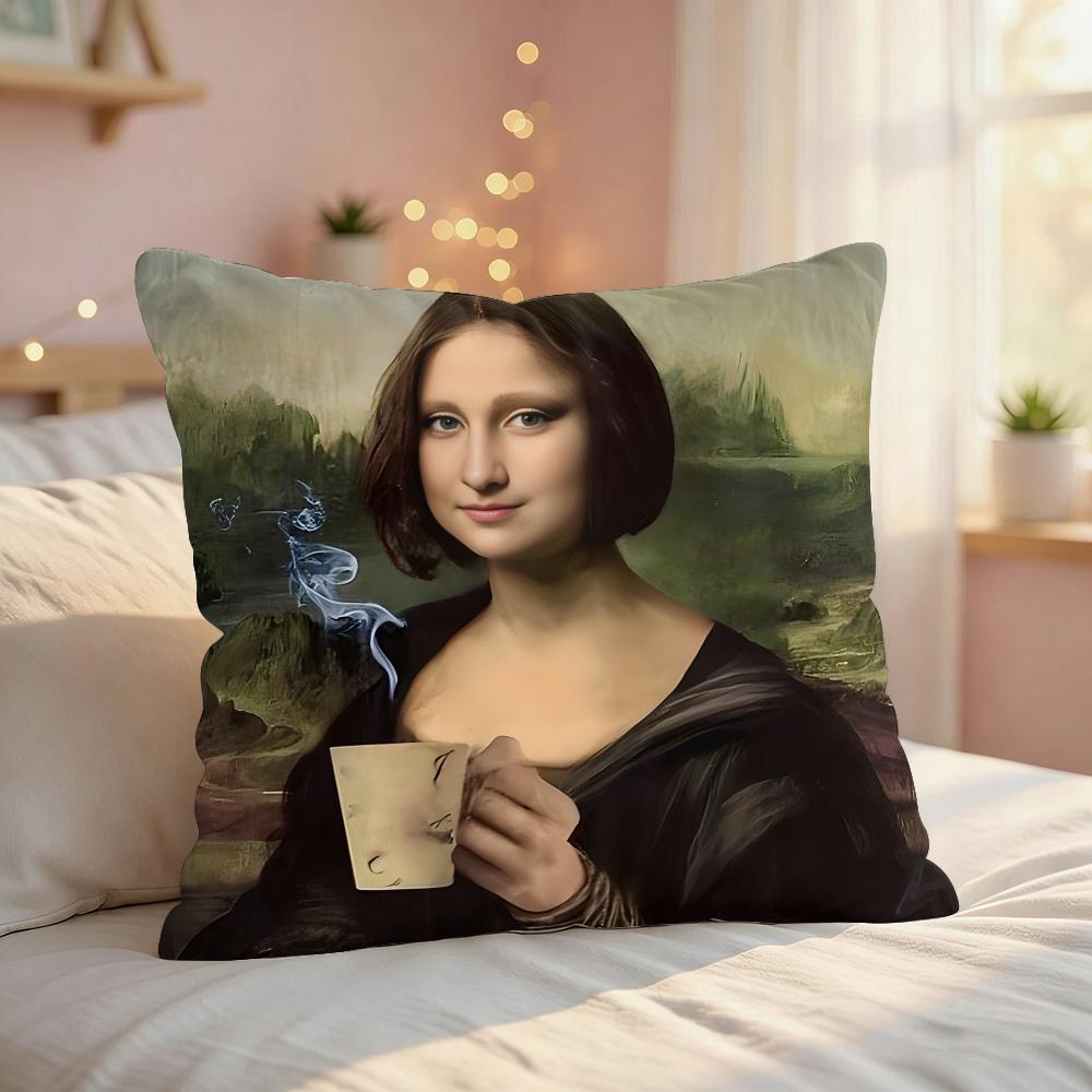 Mona Lisa Funny Abstract Cushion Cover Silky Short Plush Invisible Zipper Dustproof Sofa Pillow Case For Home Decor