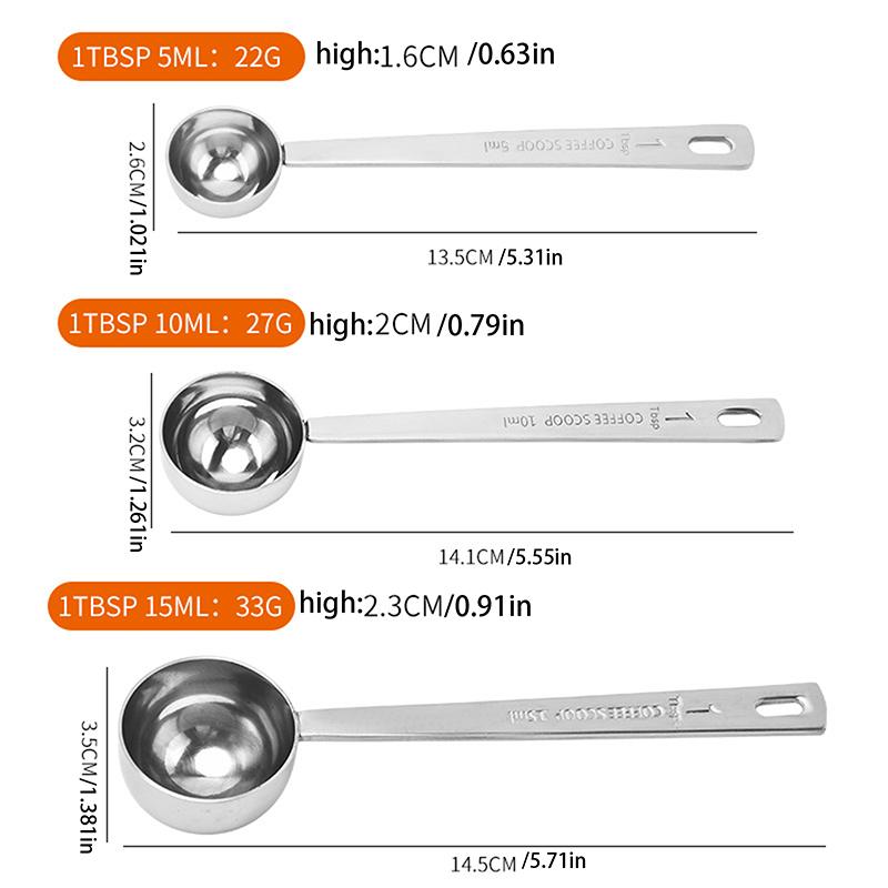 Messlöffel aus Edelstahl, runder Kopf, langer Griff, Messschaufel für trockene und flüssige Anwendungen, Küchen- und Backwerkzeuge