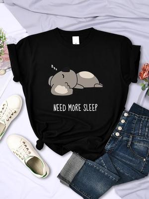 Need More Sleep Cartoons Bear Women T-Shirt Street All-math Tops Fashion Hip Hop Casual Clothing Personality Female Short Sleeve