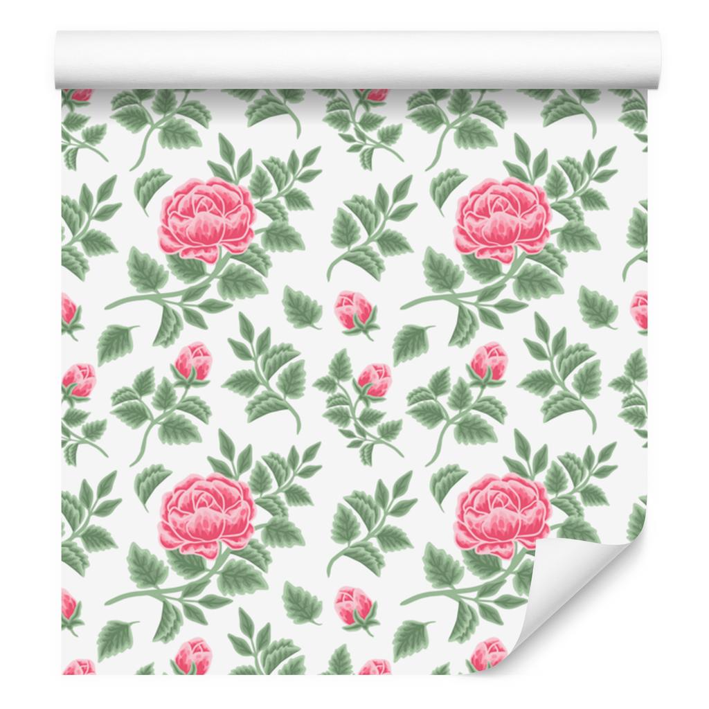 Wallpaper Flowers White, Green and Light Gray for the Living Room and Bedroom 50x1000