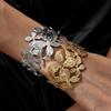 Metallic Wide-sided Hollow Flower Striped Open Bracelet Niche Personalized Bracelet Jewelry