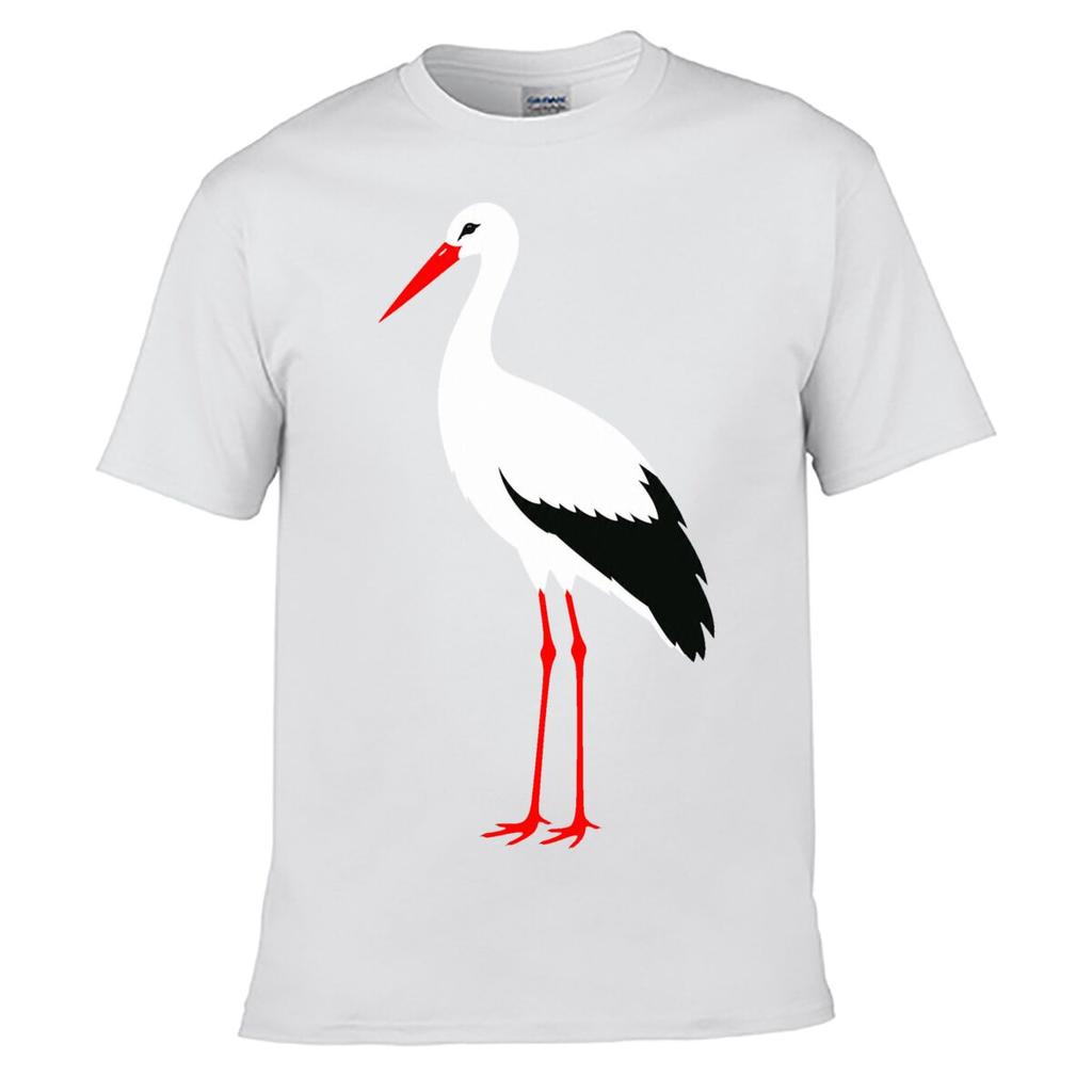 Minimalist White Stork Bird Portrait Loose Vintage Distressed Washed Casual Tee