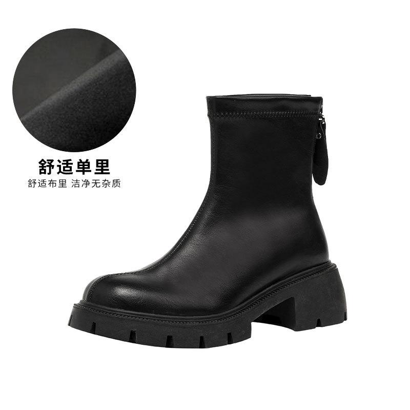 

Thick-soled round-head non-slip short boots for women s 2025 autumn new fashionable versatile height-increasing fried street elastic casual Martin boo 40