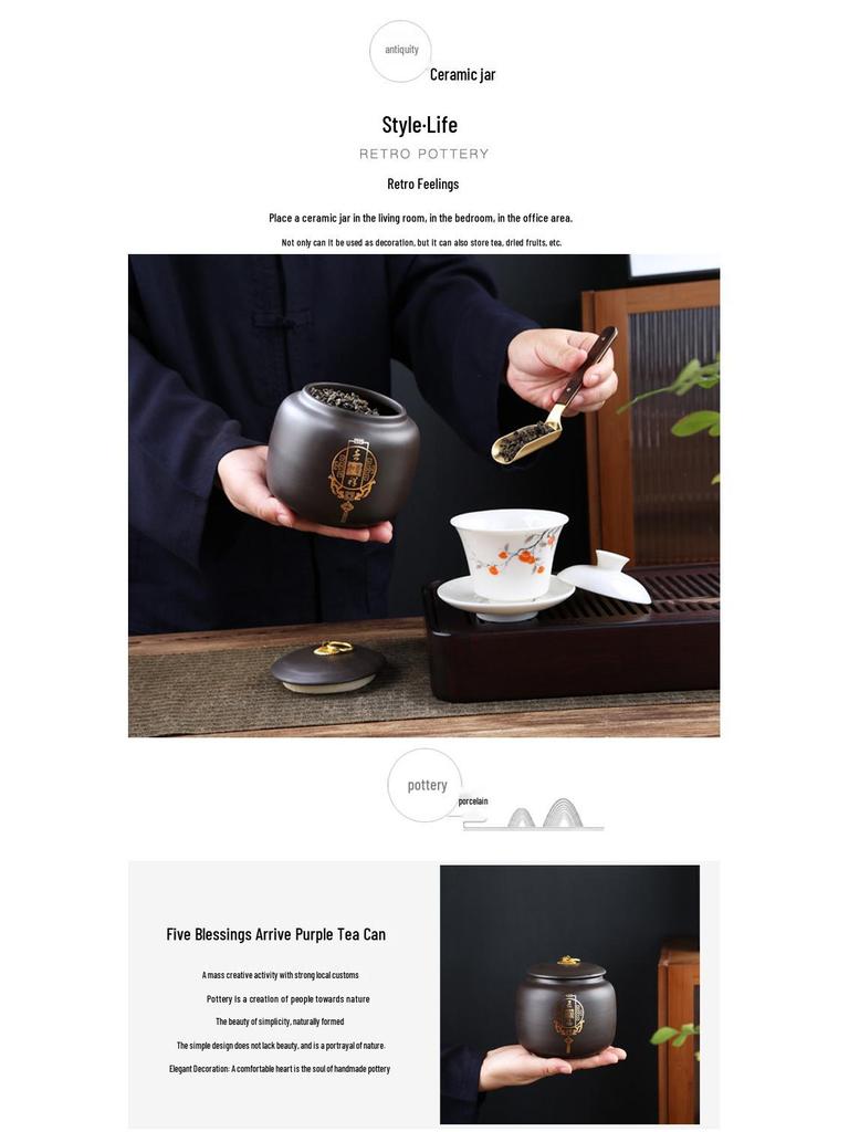 Exquisite Gilded Purple Clay Tea Storage Can - Moisture-Proof Ceramic for White, Black, and Pu'er Tea