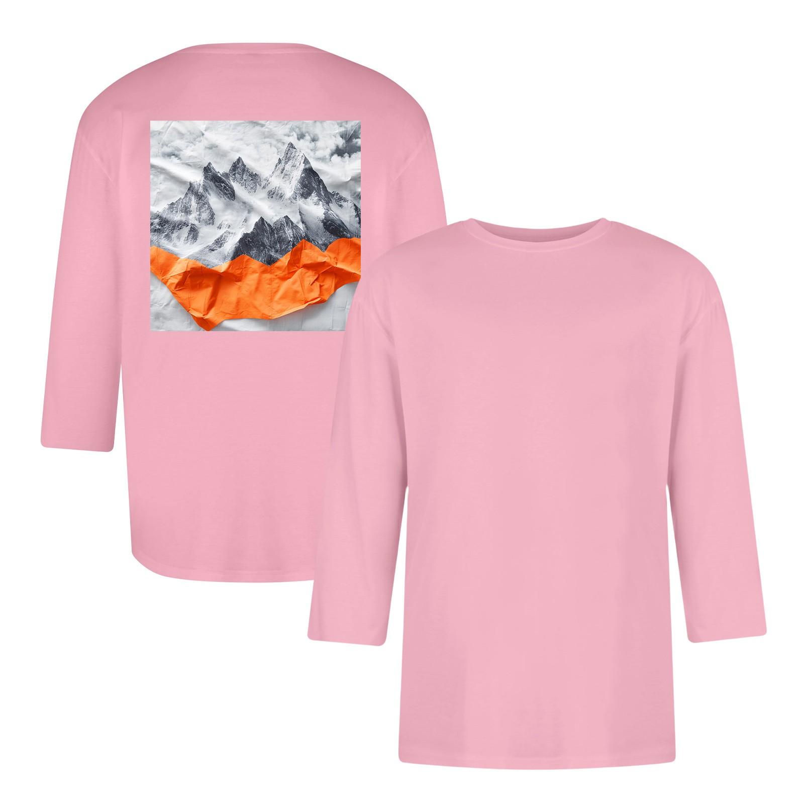 

Мужская повседневная и модная футболка с принтом, с круглым вырезом и рукавом три четверти L розовый