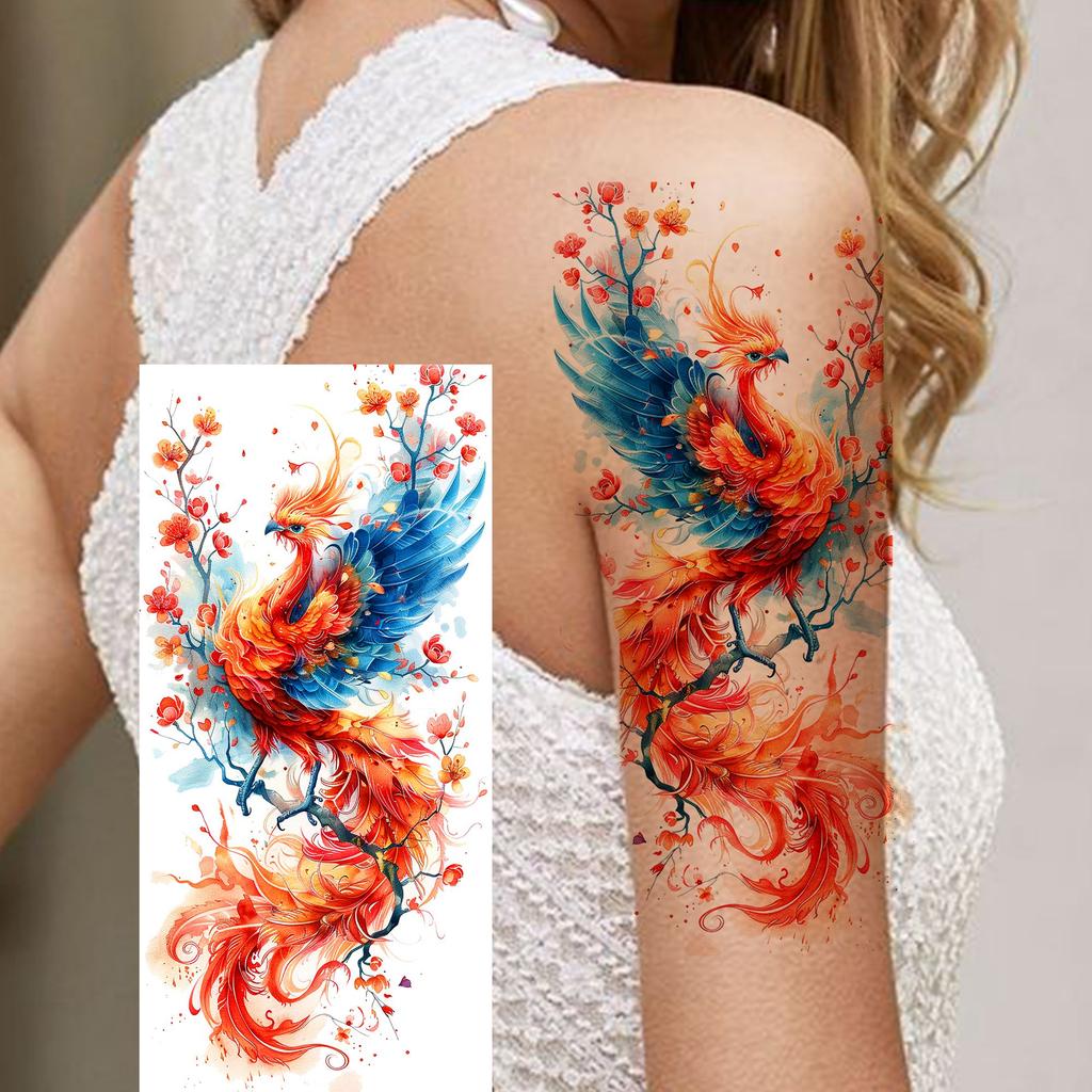 1 Sheet Phoenix Watercolor Temporary Tattoos For Women Girls Fake Covers Up Water Transfer Tattoo Sticker Adults Arm Waist Thigh