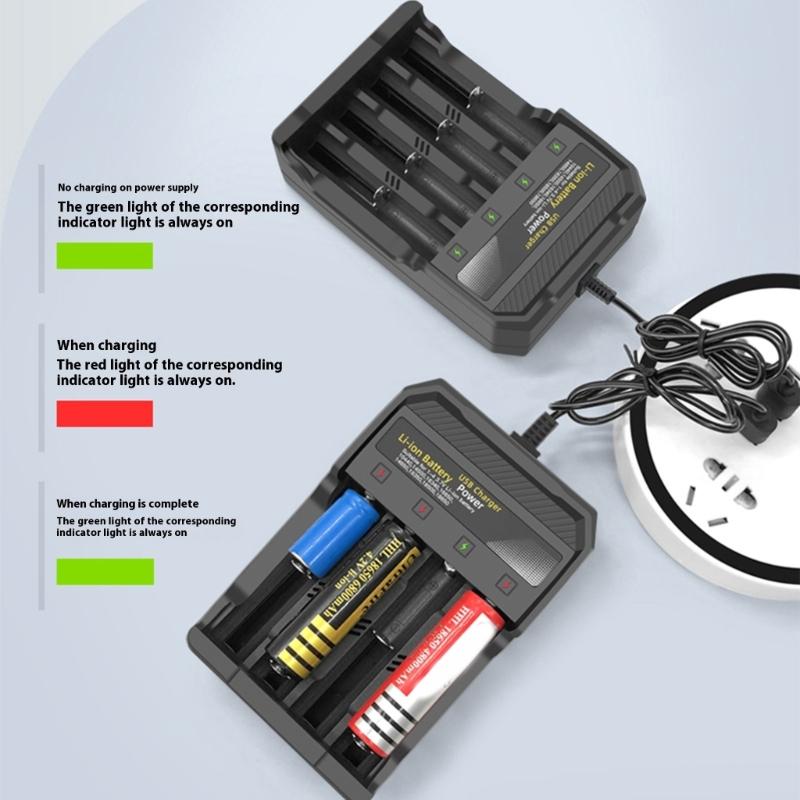 Automatic Stop Charging 4Bay 3.7V Li Battery Charging adapter USB Port For Multiple Devices Safe Reverse Polarity Protections