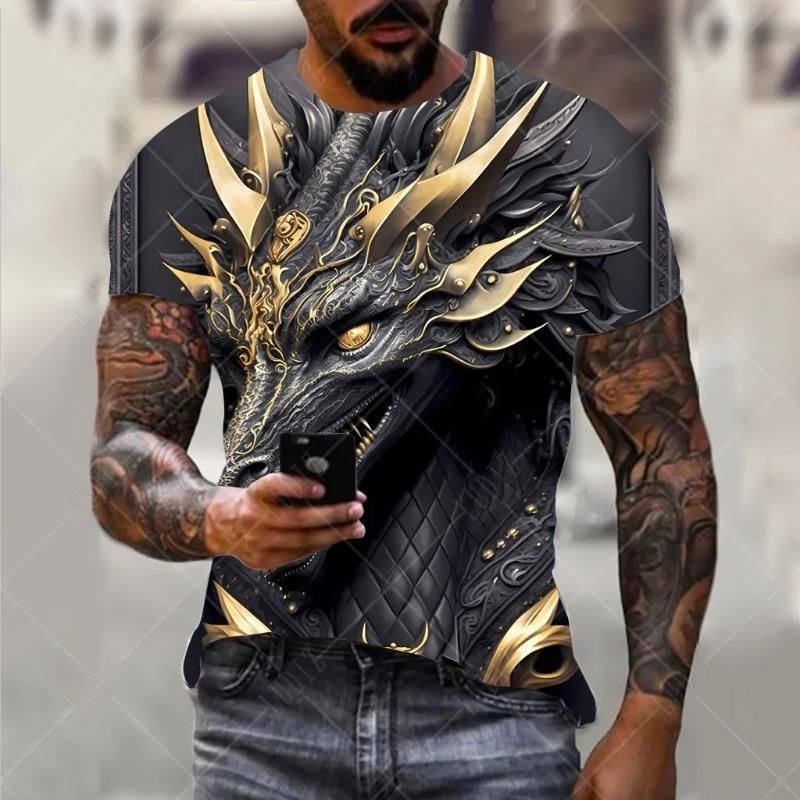 Men's summer 3D printed skull personalized cool print pattern punk rock retro men's trendy cool short sleeved T-shirt