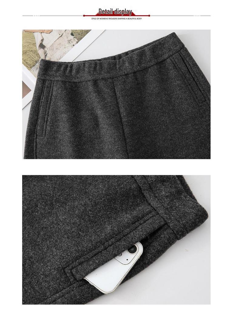 Women's Winter Thickened Velvet Wide-Leg Wool Pants - High Waist Slimming Casual Straight Leg Design.