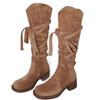 Fashion Lace Up Women's Mid Heels Long Boots Designer Retro Suede Shoes Designer Chunky Winter Shoes 2025 New Fashion Pumps Cool Boots
