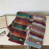 Retro Contrast Color Striped Scarf Wool Knitting Scarf For Women Autumn Winter Warm Cold-Proof Scarf Versatile Student Muffler