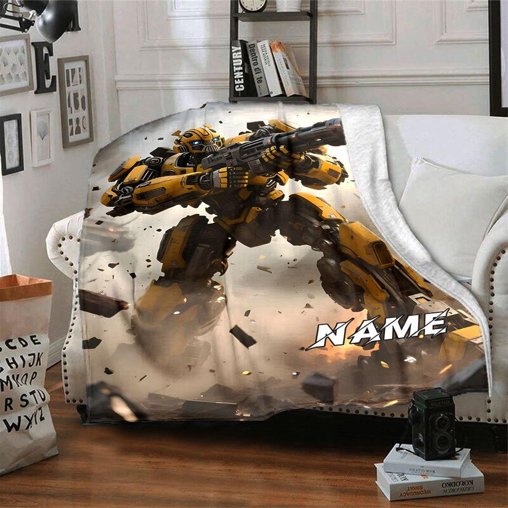 Bumblebee Action Figure Home Customize Your Name Blankets Soft And Cozy Lightweight For Year Round Use Perfect For Picnics Sofa Office Bed Living Room