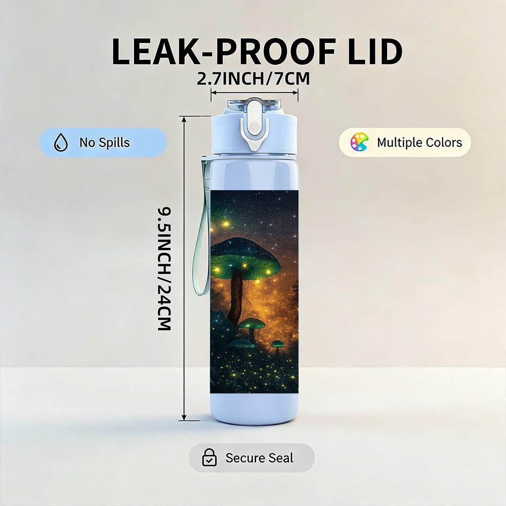 1PC Night Sky House Scenery Print 750ml Color Plastic Sports Water Bottle Leakproof Flip Straw Lid Suitable for Sports Office Home Use