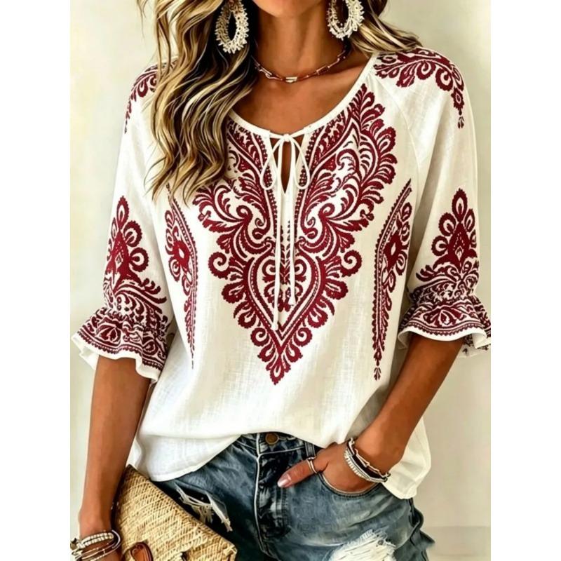Women s round neck half sleeve lace T-shirt L