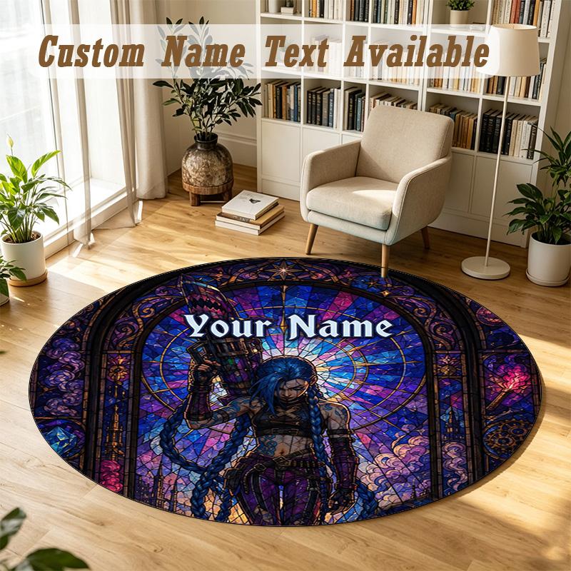 Arcane Personalized Round Rug Support Custom Name, Soft Home Decor Mat