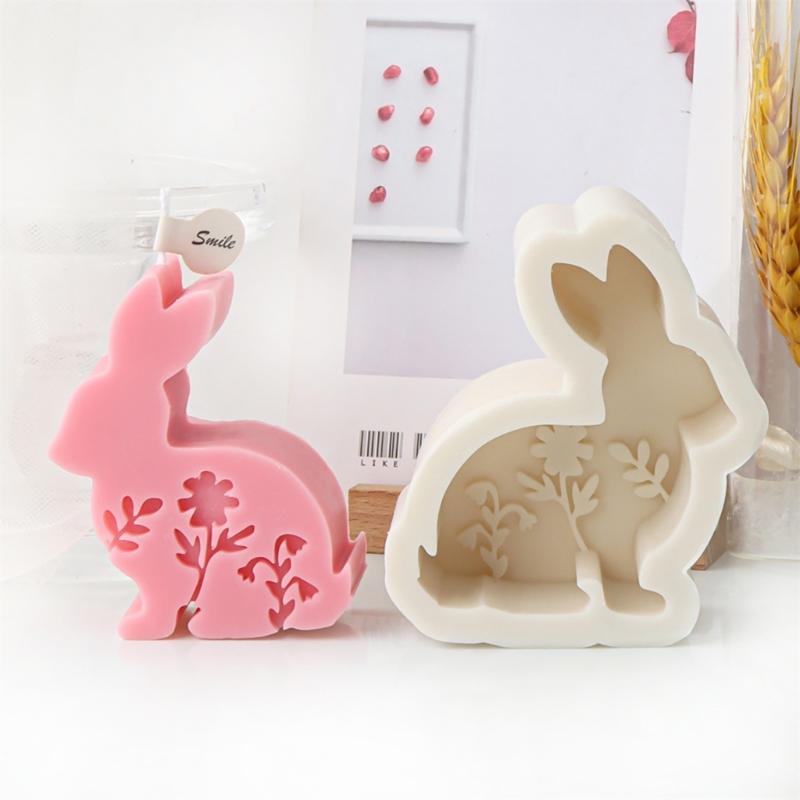 Embossed Flower Rabbit Silicone Mold DIY Wax Candle Molds Aromatherapy Casting Mould Handmade Animal Theme Ornament