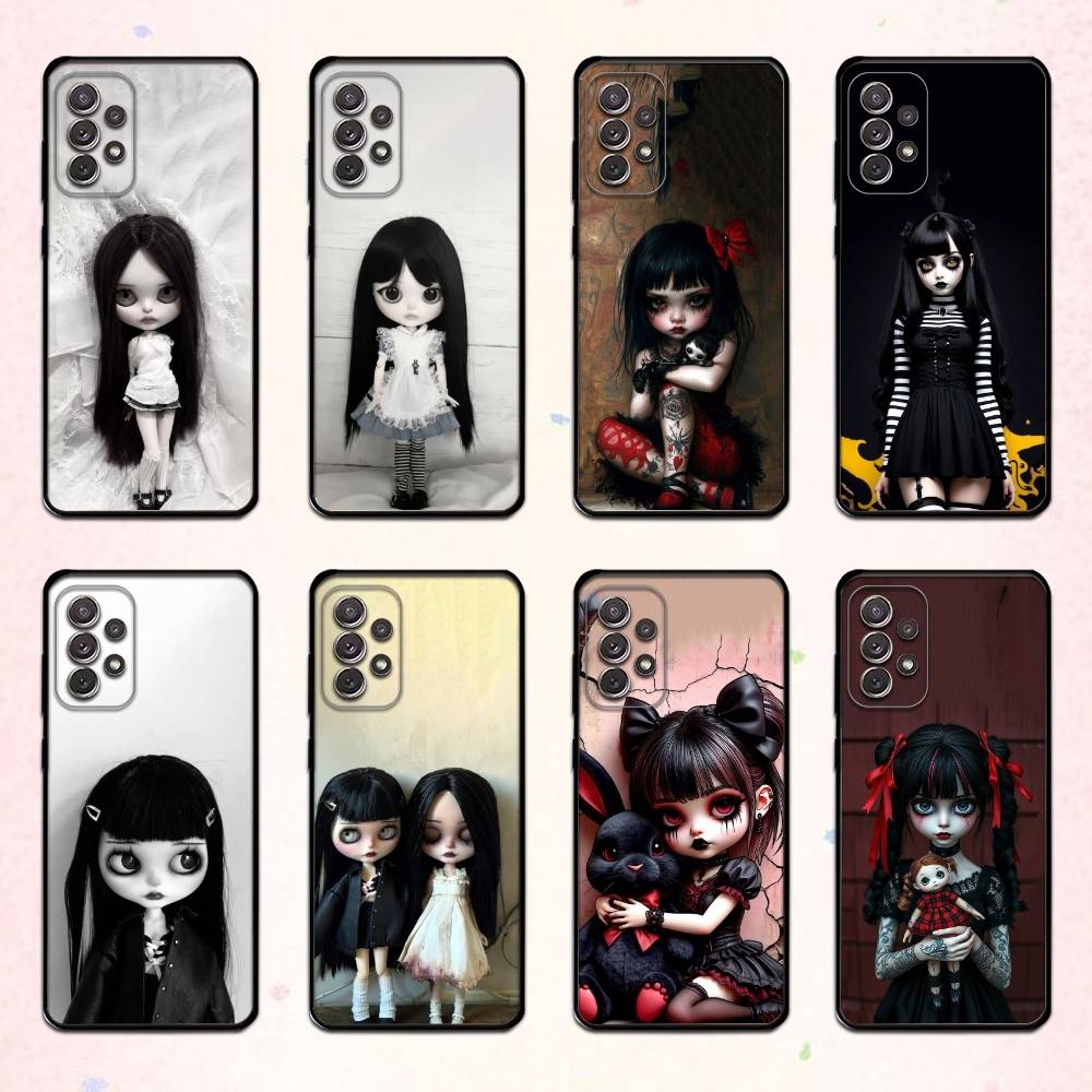 D-Dark-style Doll Phone Case For Samsung S 25,24,23,22,30,21,10,9,Ultra,Plus,Lite,FE,4,5 G Soft Black Case