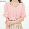 ZANZEA Blusa Casual de Verano para Mujer con Cuello Redondo y Manga Corta
