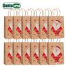 12PCS New Christmas Foil Stamped Paper Gift Bags Brown Kraft Tote with Reindeer Snowflake Tree Design for Holiday Party Presents