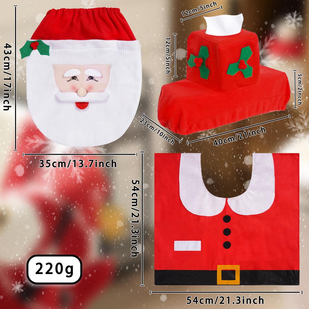 Christmas Santa Gnome Toilet Cover Set Festive Bathroom Decor Home Gift New Year Accessories
