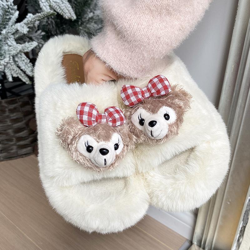 Cute fur slippers autumn and winter thick soled comfortable soft soled one-piece cotton slippers