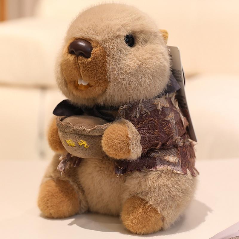 Cute Groundhog Plush Toys Keychain Simulation Marmot With Clothes Soft Doll Stuffed Animal Pillow Kid Birthday Gift Home Decor