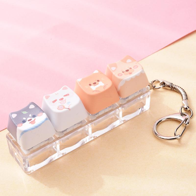 Cute Cat Dog Pendant Stress-Relief Fidget Keychain Mechanical Keyboard Keychain Dog-Themed Clicker Fidget For Backpack Study