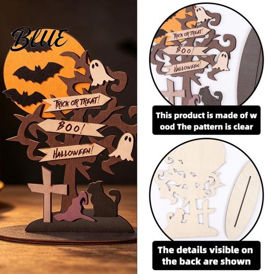 Reusable Holiday Wood Crafts Halloween Moon Bat Ghost And Dead Tree Tabletop Ornament, Haunted House Theme Decor Decorative Table Centerpiece for Home